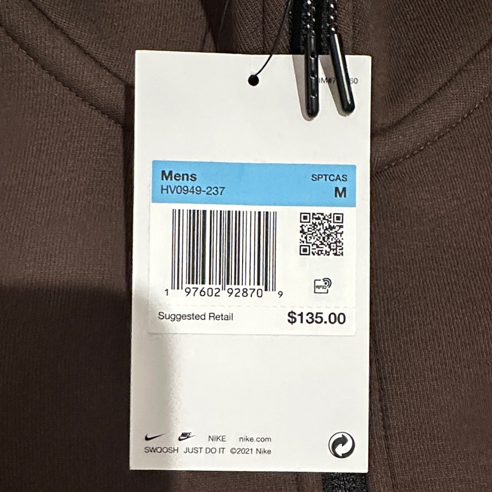 Nike Texh Fleece Men's Chocolate Brown Performance Jacket BRAND NEW - Picture 2 of 6